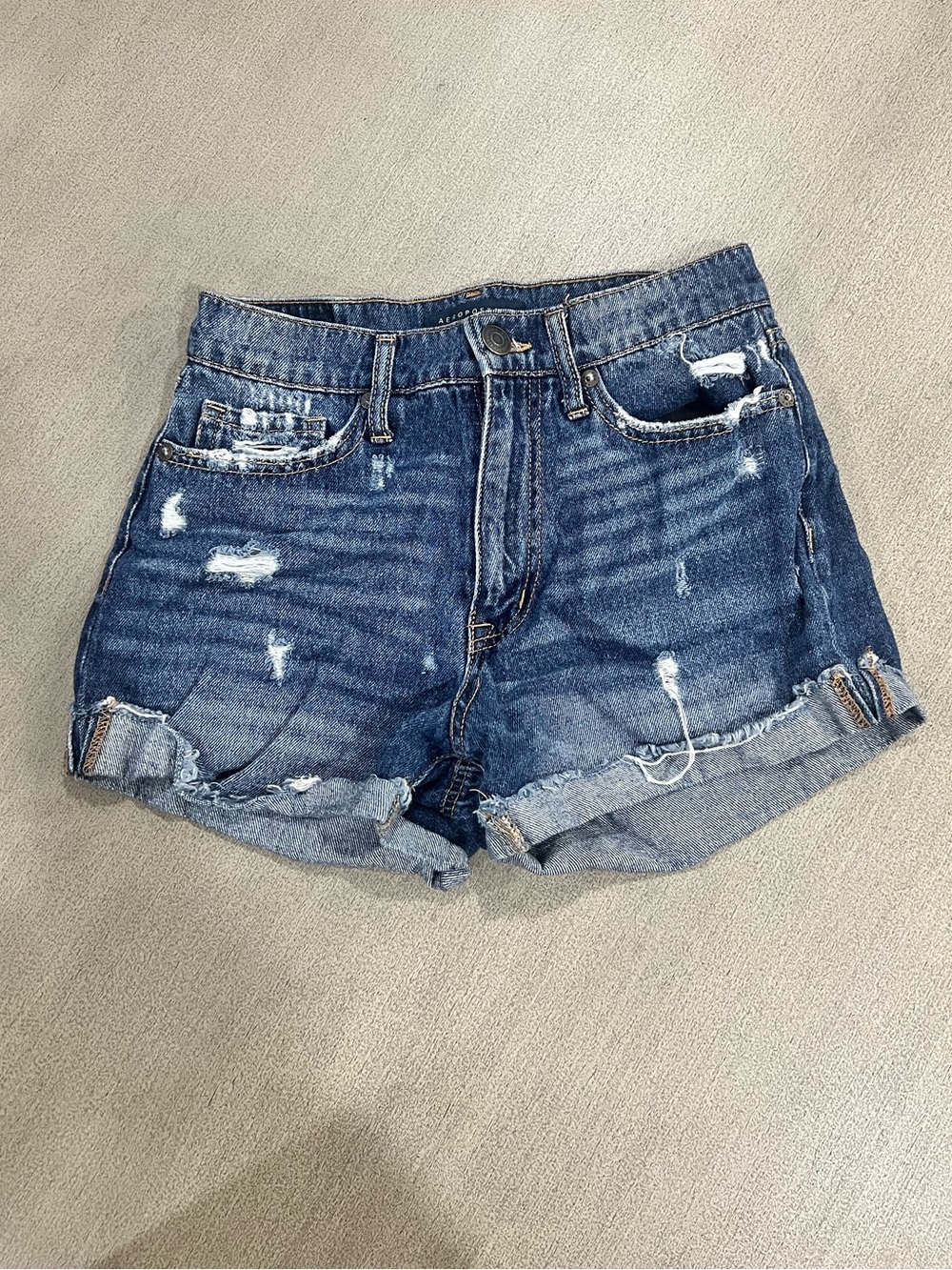 Aeropostale Distressed Dark Blue Denim Shorts